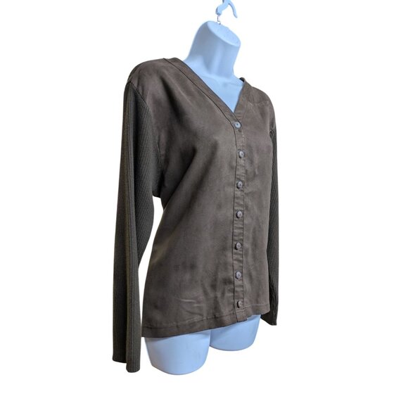 Russ by Liz Claiborne Women's V-Neck Button Up Sweater ribbed Size L - Picture 2 of 9